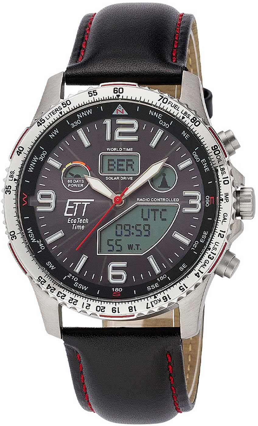 Pulsera de hombre con esfera negra, detalles rojos y correa de cuero con pespuntes rojos