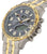 Reloj de hombre con esfera gris oscuro, bisel dorado y correa de titanio