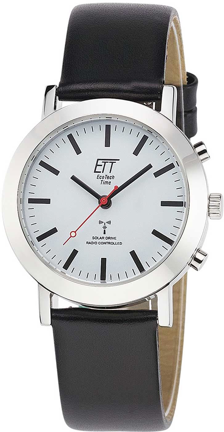 "Reloj de mujer: correa de cuero negra, caja redonda plateada, esfera blanca"