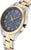 Reloj solar para mujer con esfera azul y detalles dorados, vista lateral