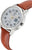 Reloj de mujer con correa de cuero marrón, caja plateada y pantalla digital