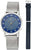 "Reloj de mujer con esfera azul y correa de malla de acero inoxidable plateado, caja redonda"