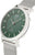 "Reloj de mujer con esfera verde, caja de acero inoxidable plateada y correa de malla"