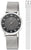 Reloj de mujer con esfera negra y pulsera de malla metálica plateada