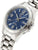 Reloj de mujer con esfera azul, caja metálica y protector de corona, correa de acero inoxidable