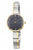Reloj de mujer con esfera oscura y pulsera bicolor de acero inoxidable, bisel redondo