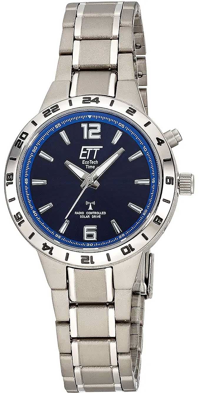 "Reloj de mujer con pulsera de titanio, esfera azul y agujas luminosas, con energía solar"