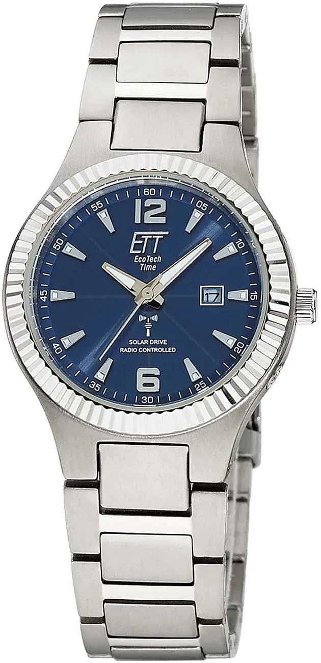 "Reloj de mujer con brazalete de acero y esfera azul, manecillas e índices grandes"