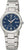"Reloj de mujer con brazalete de acero y esfera azul, manecillas e índices grandes"
