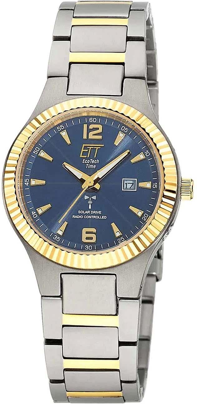 ETT Everest Reloj de mujer con esfera azul, bisel dorado y pulsera de metal