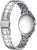 "Reloj de mujer con pulsera de acero inoxidable plateado, vista lateral de la caja redonda"