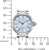 "Reloj de mujer con caja redonda plateada, esfera azul iridiscente y números romanos"