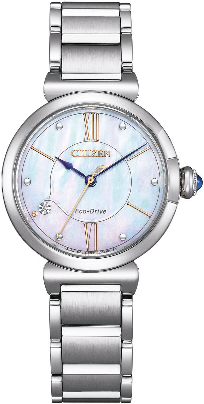 Reloj Citizen Eco-Drive para mujer, correa de acero inoxidable plateada, esfera azul con números romanos