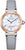 Reloj de mujer con correa de cuero gris, bisel en oro rosa y esfera plateada