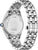 Vista trasera de reloj de mujer con pulsera de acero inoxidable y tapa trasera grabada