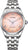 Reloj de mujer con pulsera de acero inoxidable y esfera en color rosa, números romanos