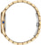 "Reloj de mujer con pulsera de acero inoxidable en tono dorado, caja redondeada con asas visibles"