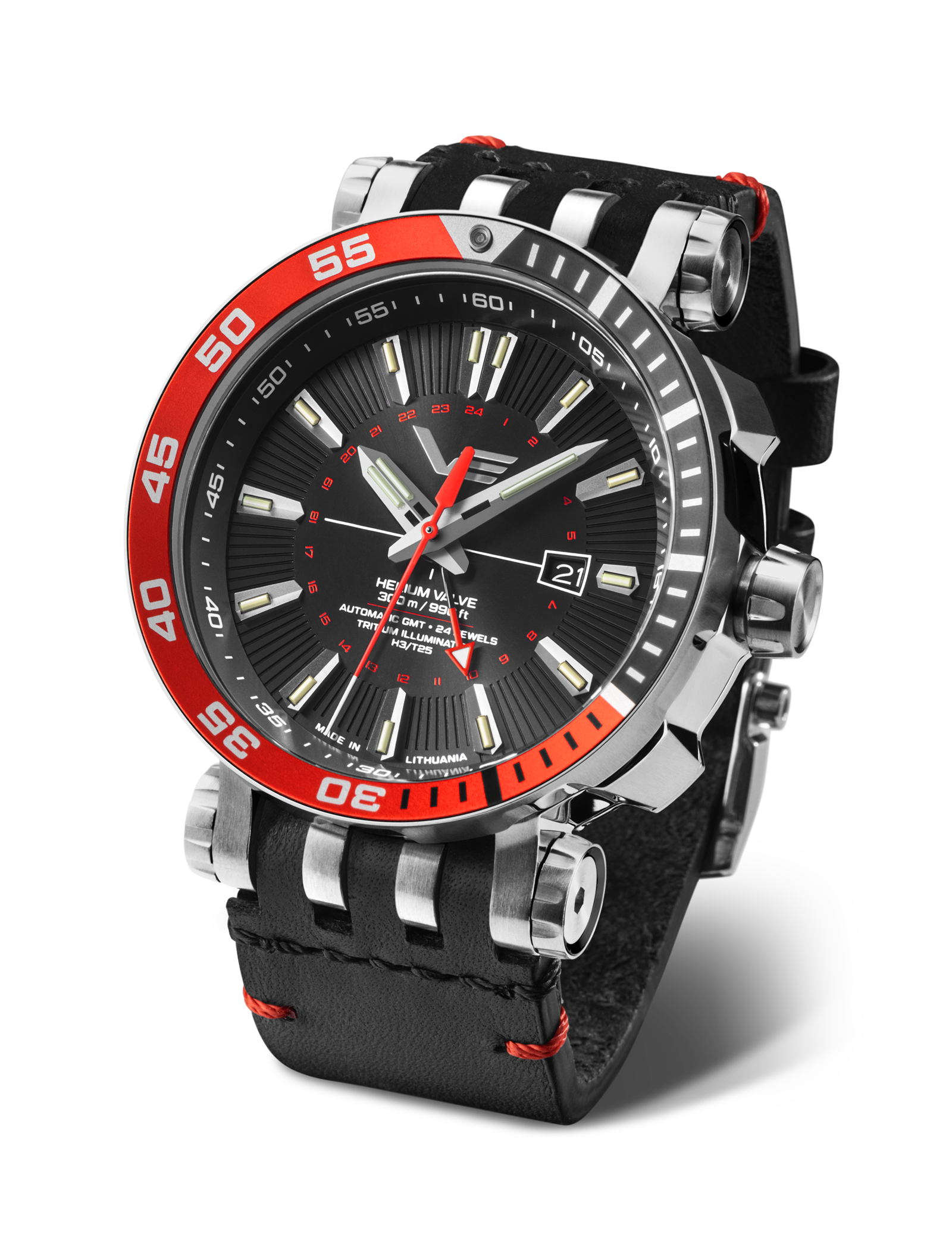 Vostok Europe herrklocka med svart urtavla, röd boettring och svart armband
