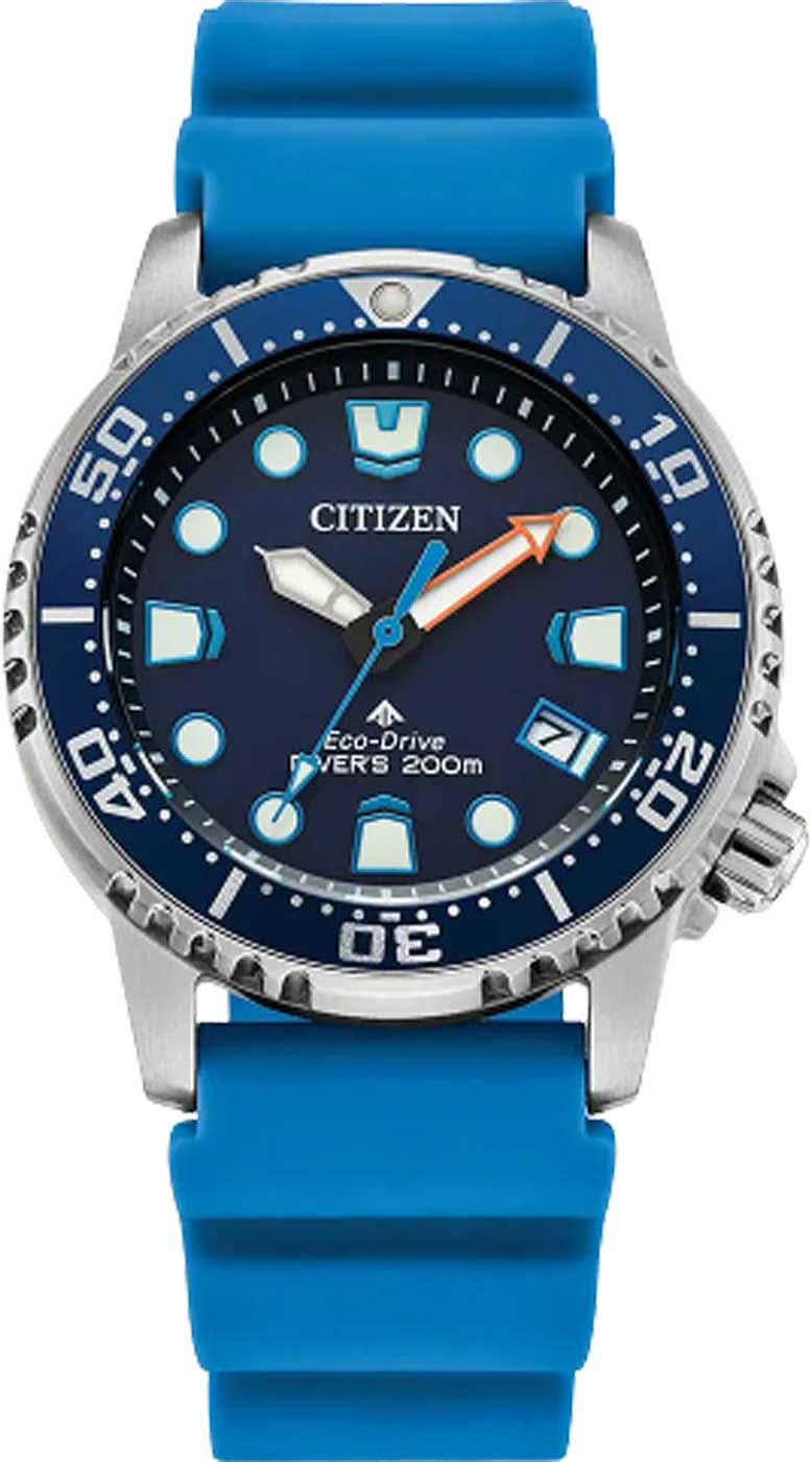 Citizen Promaster Reloj de Mujer: esfera azul, bisel giratorio, correa de silicona azul