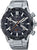 Reloj Edifice para hombre con correa de acero inoxidable plateada, esfera negra y detalles naranjas