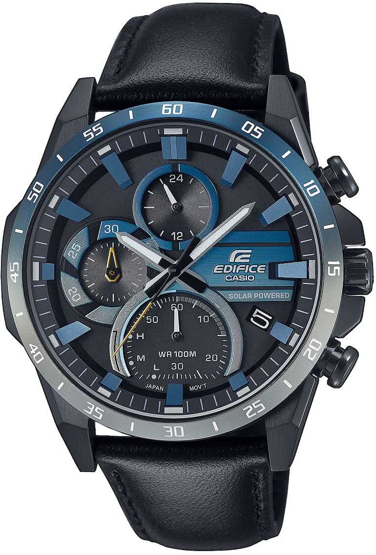 Reloj deportivo para hombre con esfera azul y negra, cronógrafo, correa de cuero negra