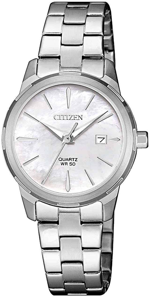 Reloj de mujer con pulsera de acero inoxidable y esfera plateada con aspecto de nácar