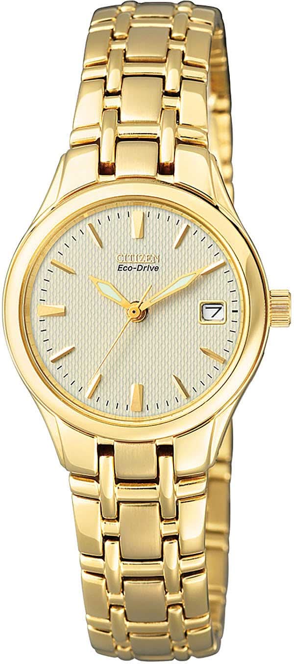 Reloj de mujer con pulsera de acero inoxidable en tono dorado y esfera clara