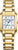 Reloj de mujer con pulsera de metal dorado y esfera de nácar, caja rectangular
