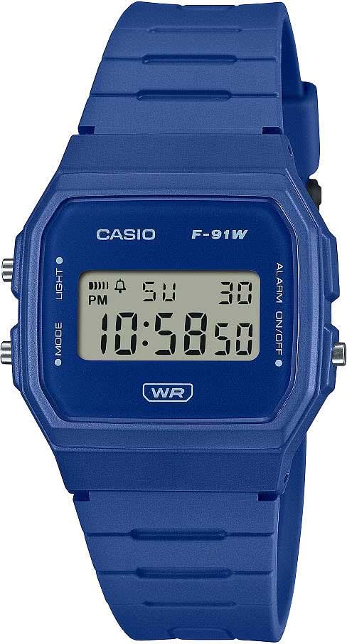 Reloj digital para mujer con correa de plástico azul y pantalla LCD rectangular