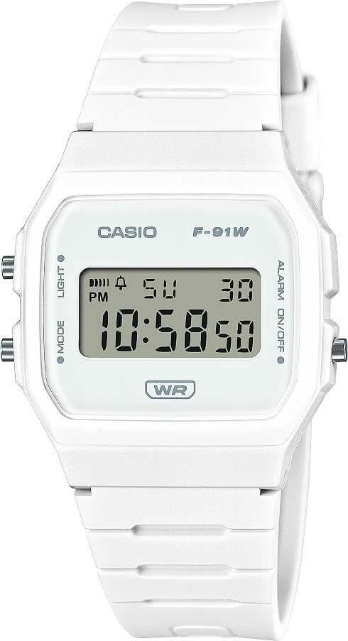 "Reloj digital para mujer con correa blanca y caja redonda, pantalla con visualización de hora"