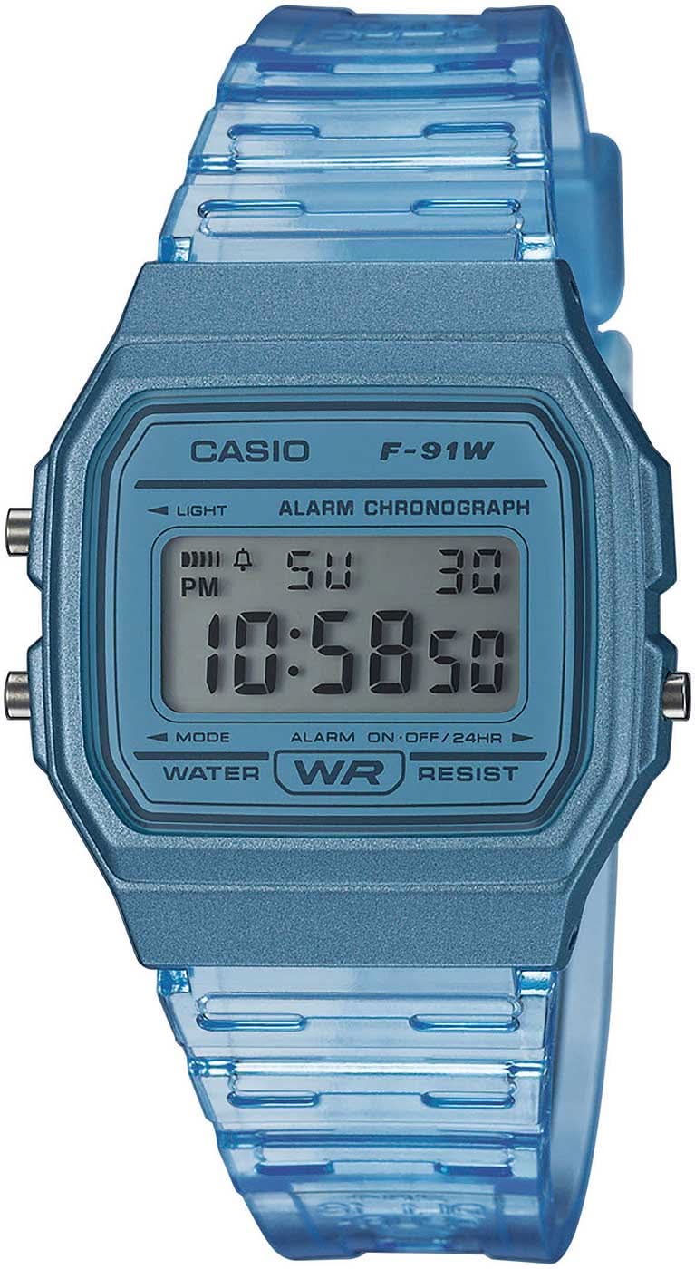 Reloj Casio Vintage F-91WS-2EF con correa de plástico azul y pantalla digital