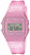 Reloj digital transparente rosa con caja rectangular y pantalla LED