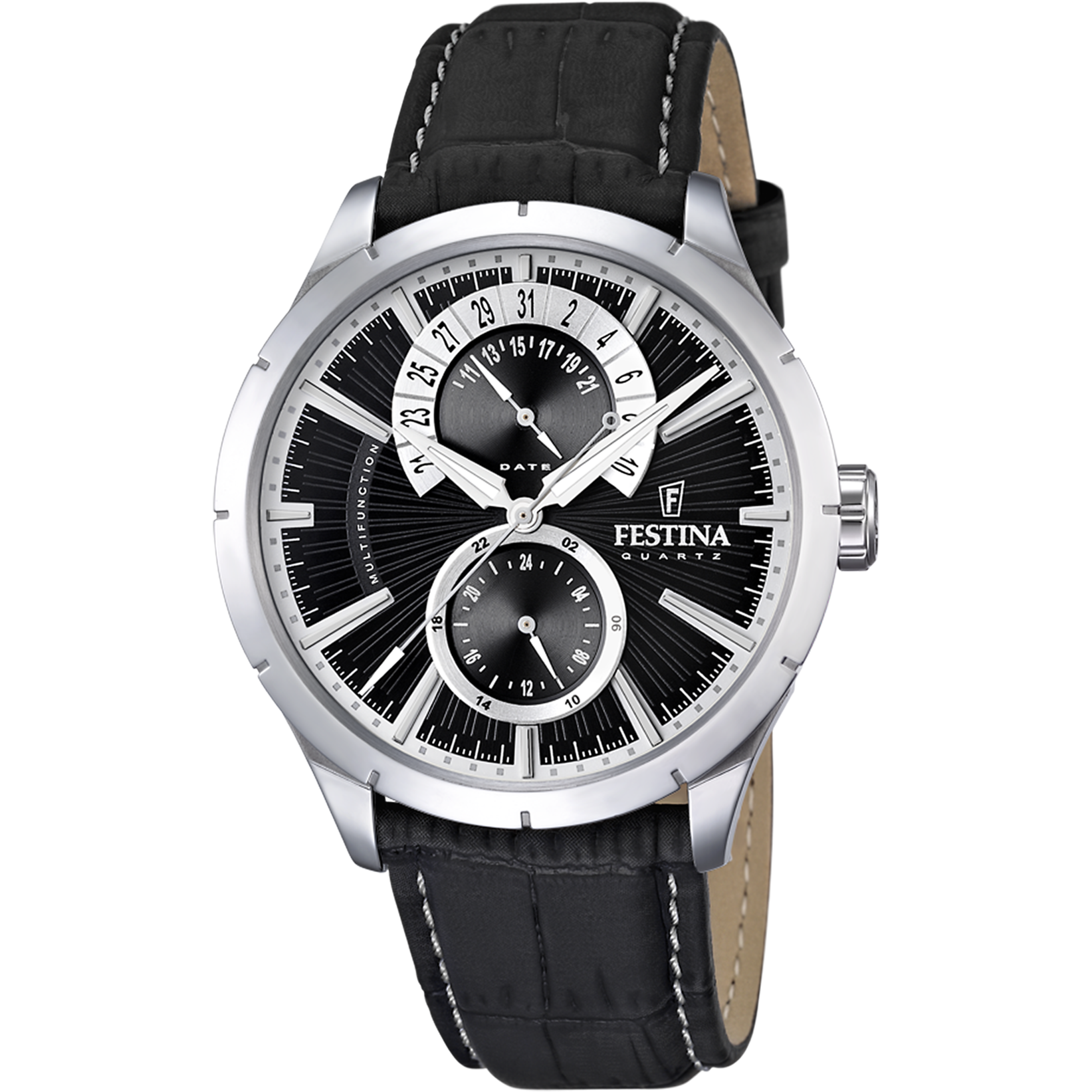 Festina Retro F16573/3 Herren Armbanduhr • Retrograde Funktion • Schwarzes Lederband