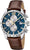 Reloj de hombre con esfera azul, cronógrafo y correa de cuero marrón