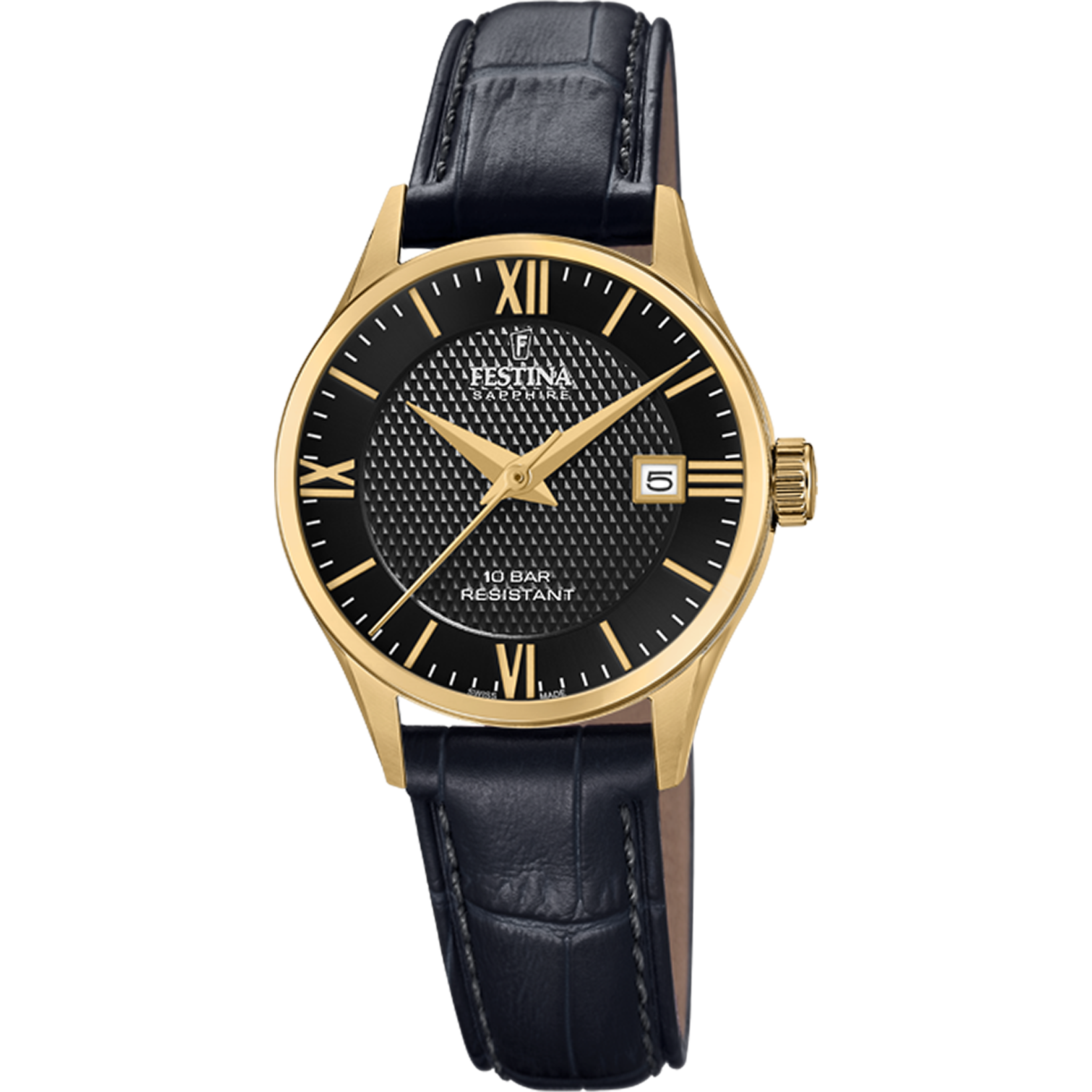 Festina F20011/4 Damenuhr Schwarz/Goldfarben • Saphirglas • Schweizer Qualität