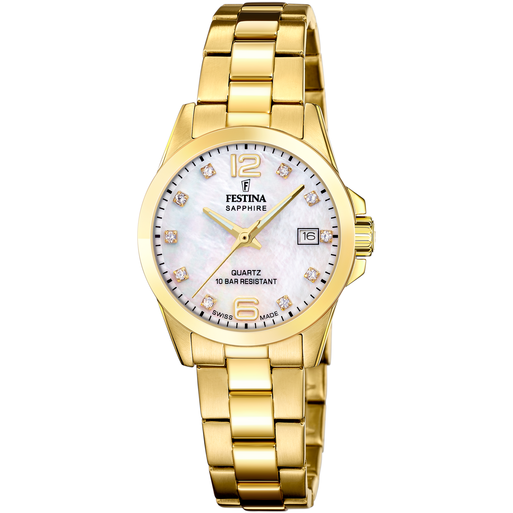 Festina F20050/1 Damenuhr Goldfarben • Schweizer Quarzwerk • Perlmutt-Zifferblatt