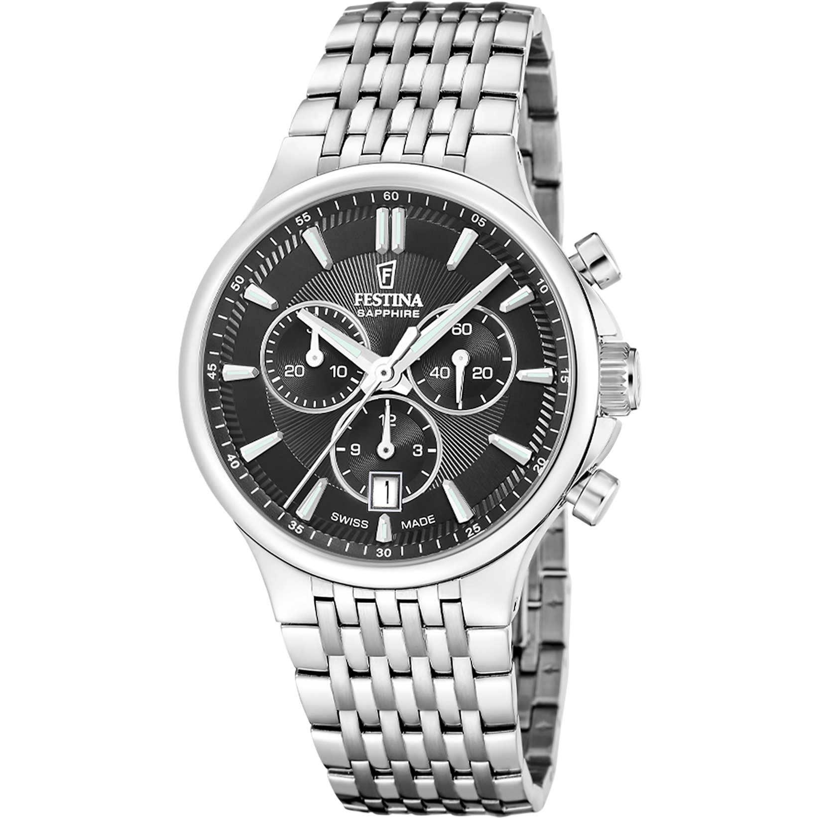 Festina Swiss Made Chronograph F20093/4 Herrenuhr • Saphirglas • Edelstahlarmband