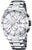 Reloj de hombre con correa de acero inoxidable plateado y esfera blanca, cronógrafo