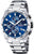 Reloj cronógrafo para hombre con esfera azul y correa de acero inoxidable, tres subesferas