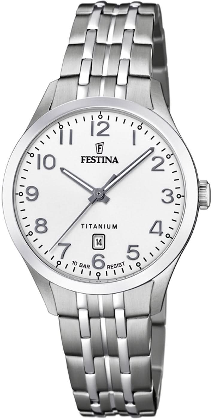 Reloj de mujer de titanio, esfera plateada con números romanos.