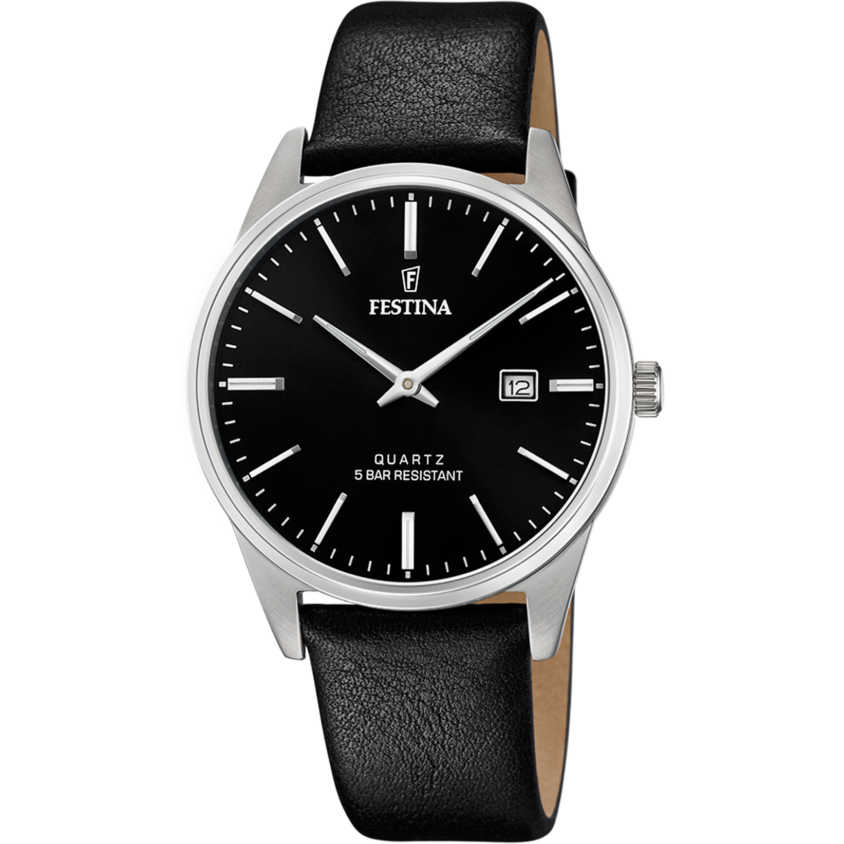 Festina Classics F20512/4 Herrenuhr Schwarz • Schwarzes Lederarmband • Quarzwerk MIYOTA