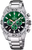 Herrklocka i rostfritt stål med grön kronografurtavla, metallarmband och hjälpurtavlor