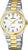 Pulsera de acero inoxidable para hombre con esfera blanca, marcadores de hora dorados y fecha