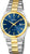 Reloj bicolor para hombre con esfera azul, indicador de fecha y correa de metal bicolor