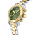 Reloj bicolor para mujer con esfera verde y brazalete de eslabones de acero inoxidable