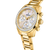"Reloj de mujer con pulsera de acero inoxidable dorada, esfera de nácar y bisel con purpurina"