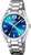 Reloj de mujer con esfera azul, números romanos, brazalete y cierre de acero inoxidable