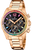 "Reloj de mujer con pulsera de acero inoxidable en oro rosa y esfera negra con diseño de arcoíris"