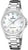 Reloj de mujer de acero inoxidable con esfera redonda blanca y brazalete de metal, con energía solar.