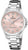 "Reloj de mujer con esfera rosa y correa de acero inoxidable plateado, energía solar, Festina"